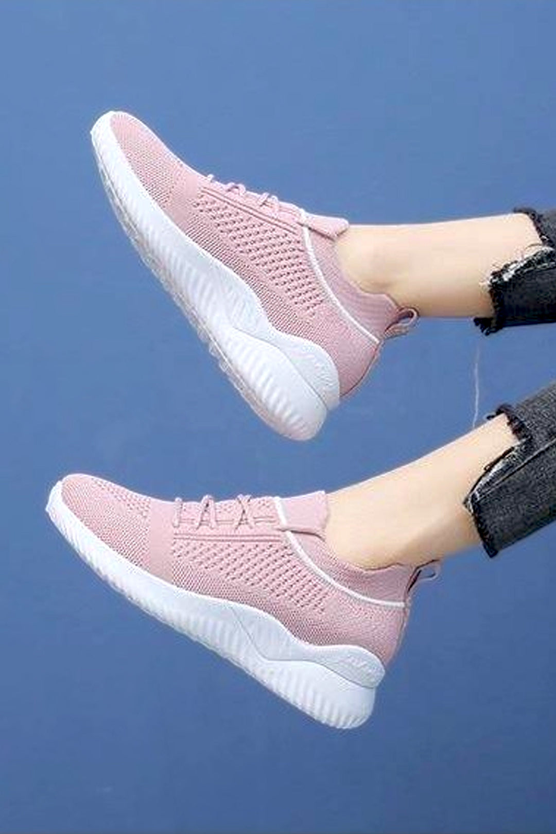 Pink & White Chunky Platform Sneakers, High Top Slip On Knitted Sock Sneakers, White Sneakers, Minimalistic Casual Trainers