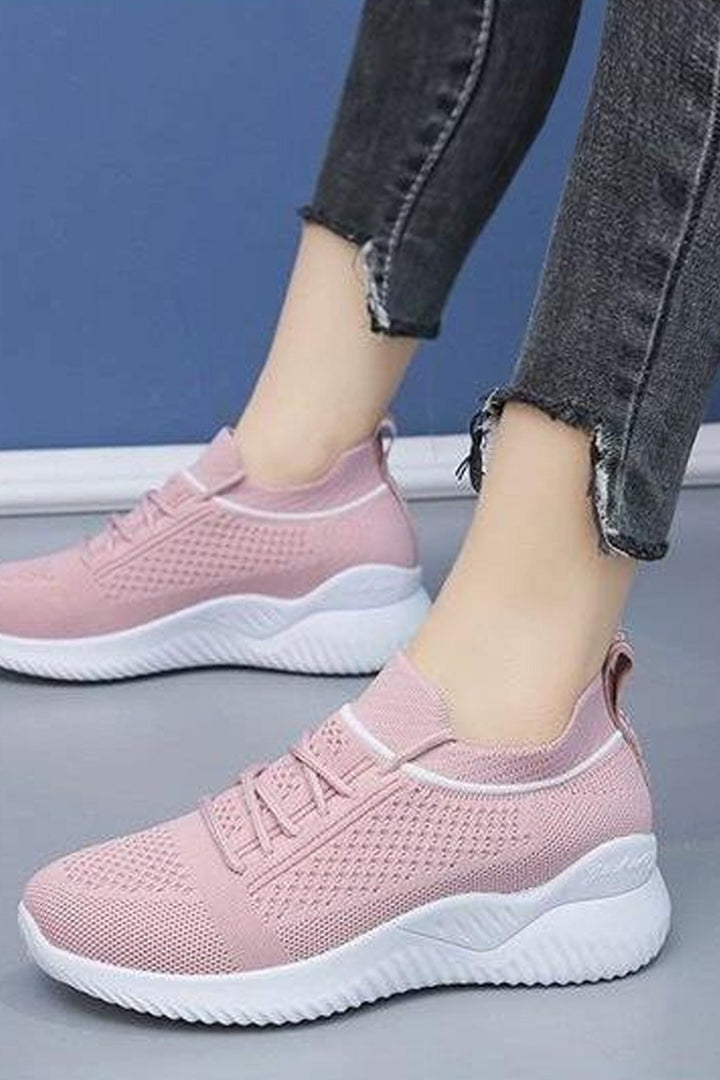 Pink & White Chunky Platform Sneakers, High Top Slip On Knitted Sock Sneakers, White Sneakers, Minimalistic Casual Trainers