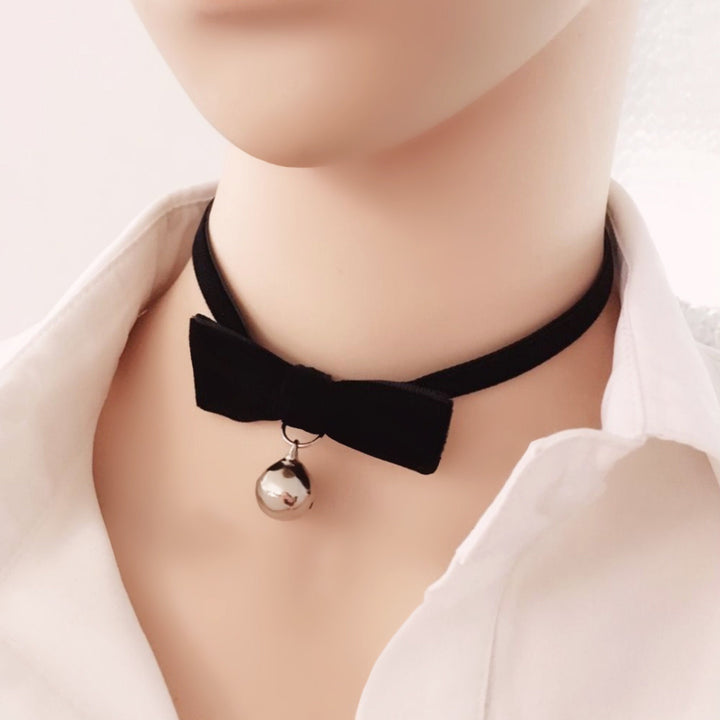 Velvet Choker with Silver Finish Bell, Front Bow Knot, Goth, Punk, Costume Jewellery. Jewellery, Velvet Necklace, Removable Bell (48 Hour Dispatch)