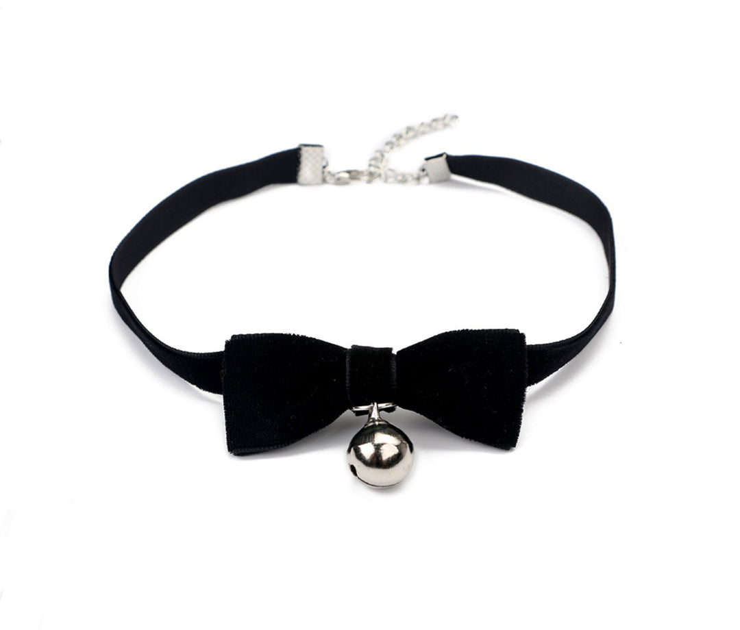 Velvet Choker with Silver Finish Bell, Front Bow Knot, Goth, Punk, Costume Jewellery. Jewellery, Velvet Necklace, Removable Bell (48 Hour Dispatch)