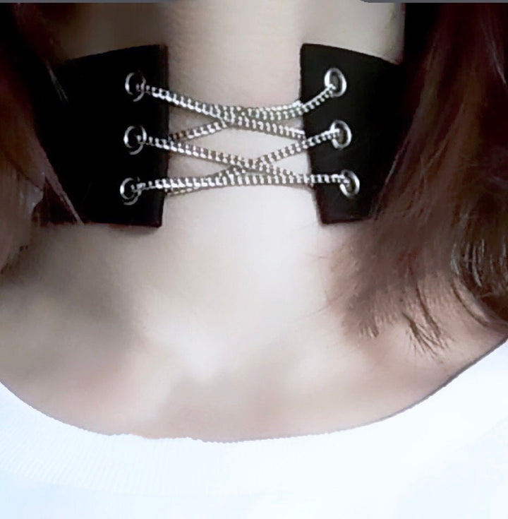 Velvet Choker with Silver Finish Criss Cross Front Chain, Goth, Punk, Costume Jewellery. Jewellery, Velvet Adjustable Necklace (48 Hour Dispatch)