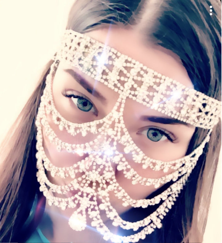 Crystal Face Fringe, Diamanté Mask, Crystal Face Mask, Masquerade Mask, Carnival Mask, Wedding Jewellery,  Bridal Jewellery, Silver, Gift Idea (48 Hour Dispatch)