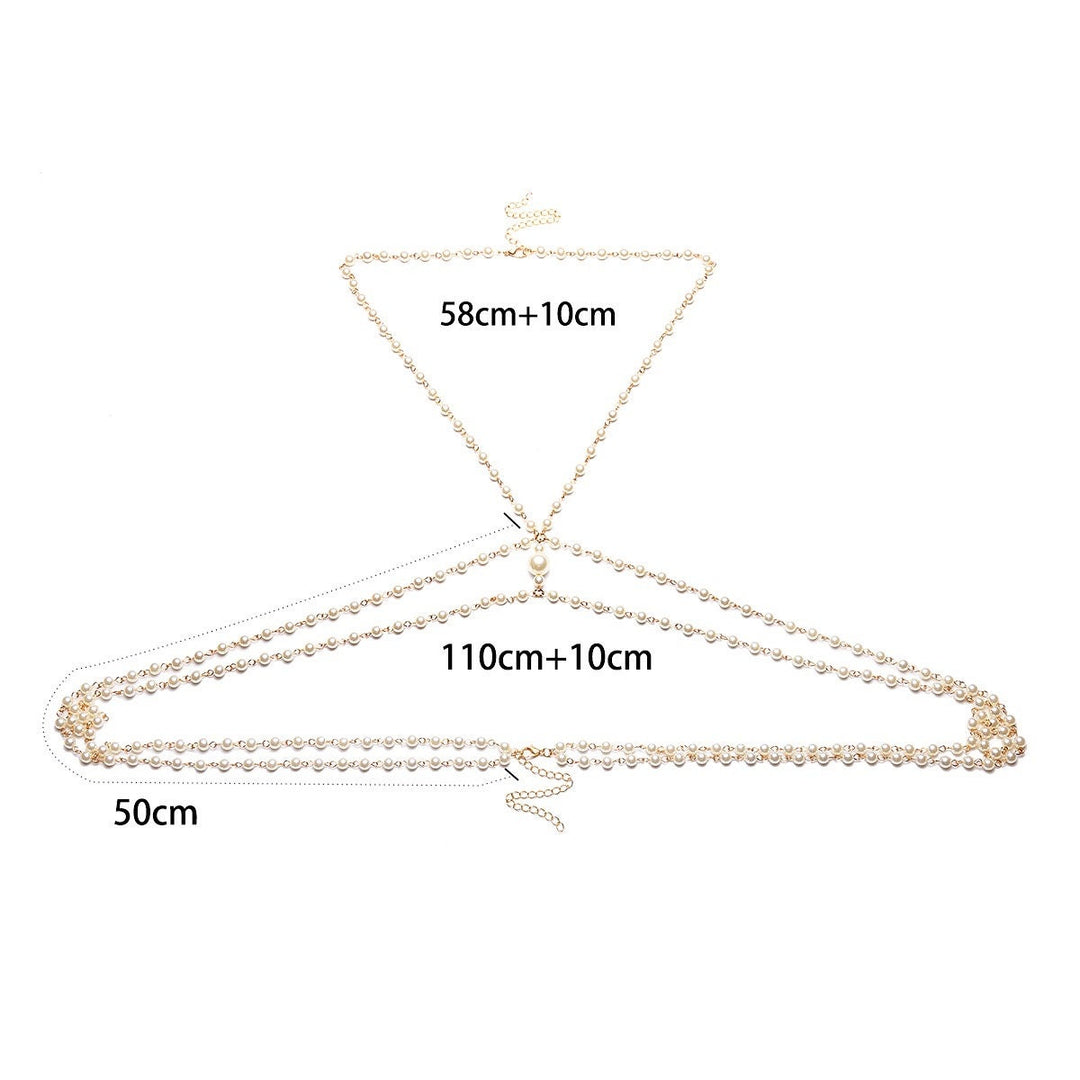 Pearl Body Chain, Multi-Layer Gold Finish Body Jewellery Chain for Women, Faux Pearl Tassel Chain Necklaces & Pendants (48 Hour Dispatch)