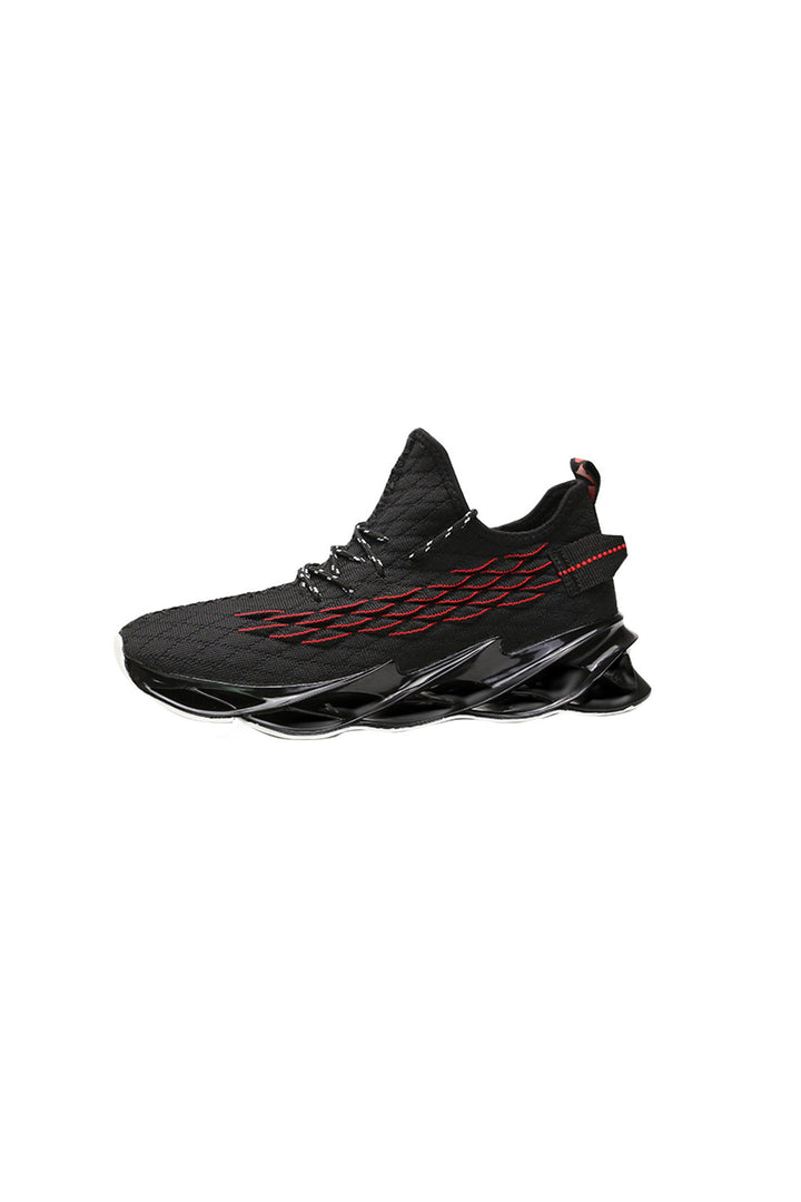 Black & Red Knitted Mesh Panel Slip On Blade Sneakers, Blade Runner Sole, Flexible White Outsole, Men's Footwear (UK Sizes 8, 9)