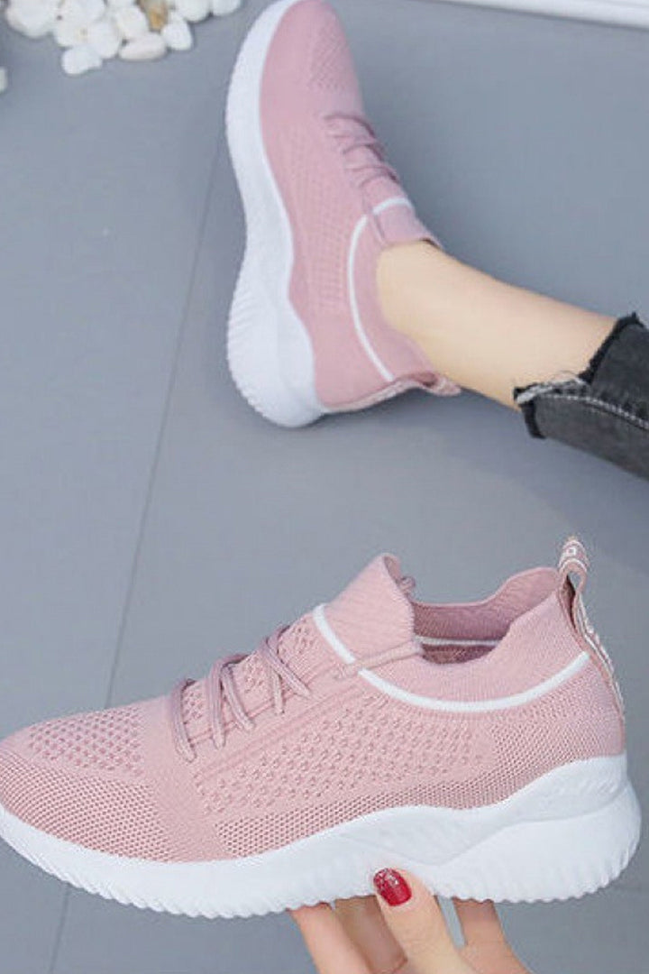 Pink & White Chunky Platform Sneakers, High Top Slip On Knitted Sock Sneakers, White Sneakers, Minimalistic Casual Trainers