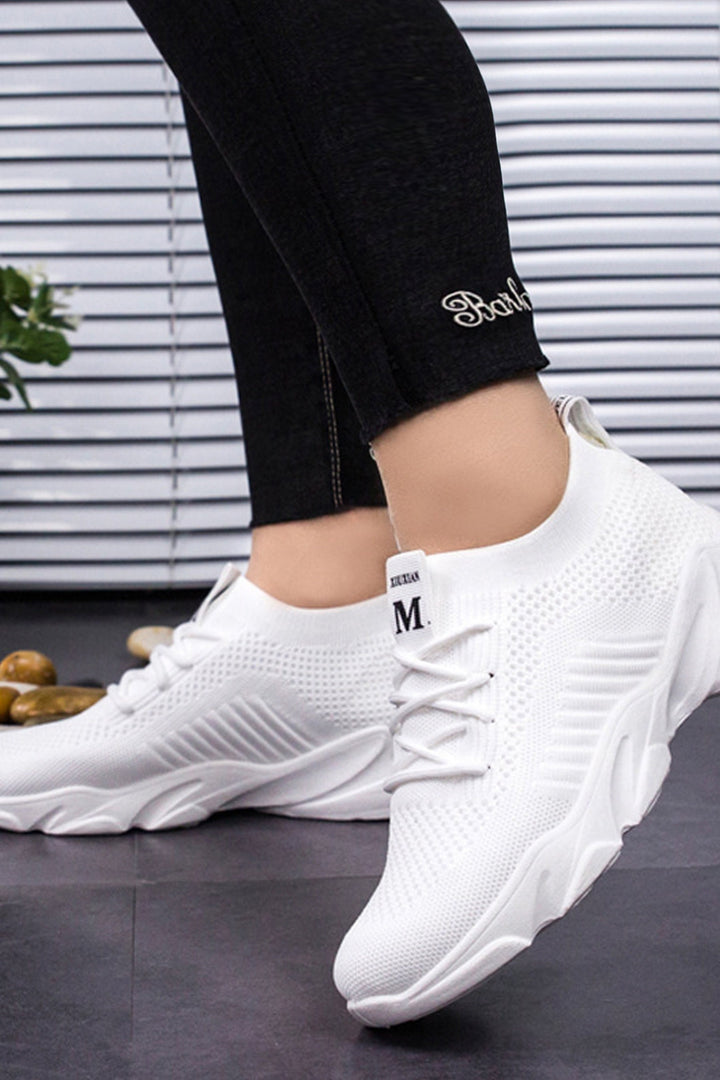 Lace Up Front Chunky Sock Trainers, Mesh Panel, Thick Sole Sneakers, Women's Trainers, Available in White & Black