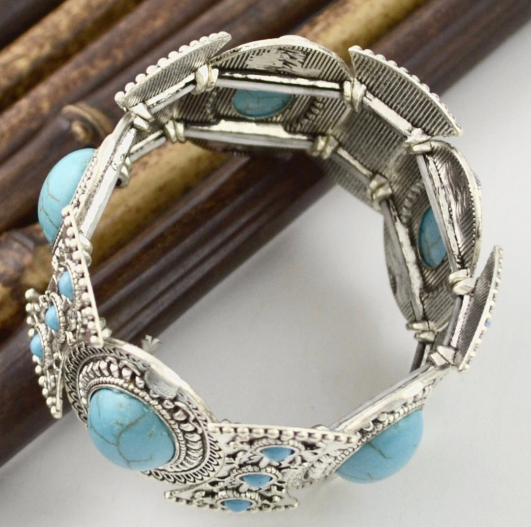 Boho Silver Bracelet, Turquoise Bead Hippie Jewellery, Silver, Bangle, Chunky Jewelry, Bracelet, Gift Idea