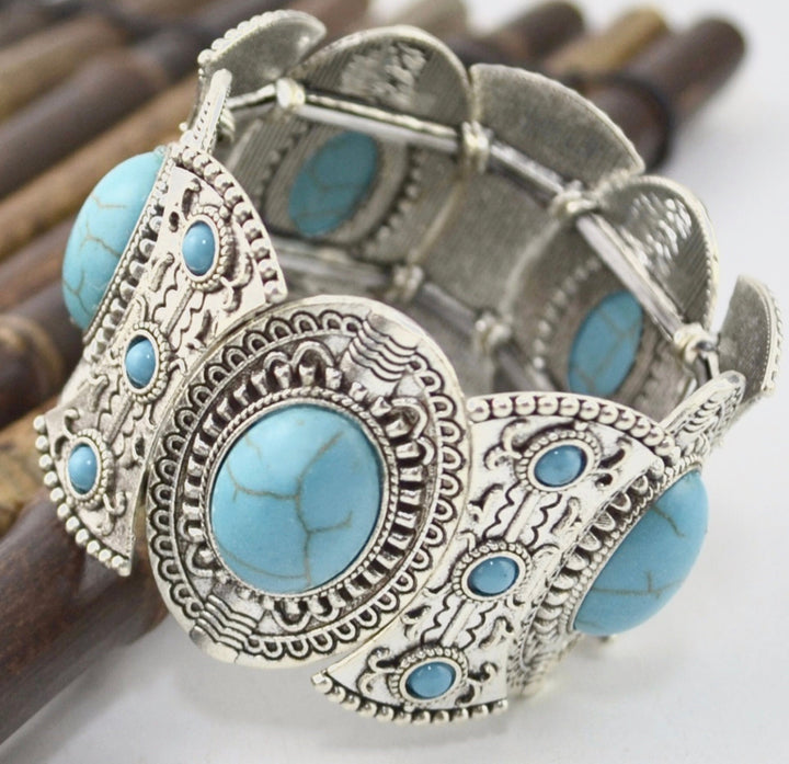 Boho Silver Bracelet, Turquoise Bead Hippie Jewellery, Silver, Bangle, Chunky Jewelry, Bracelet, Gift Idea