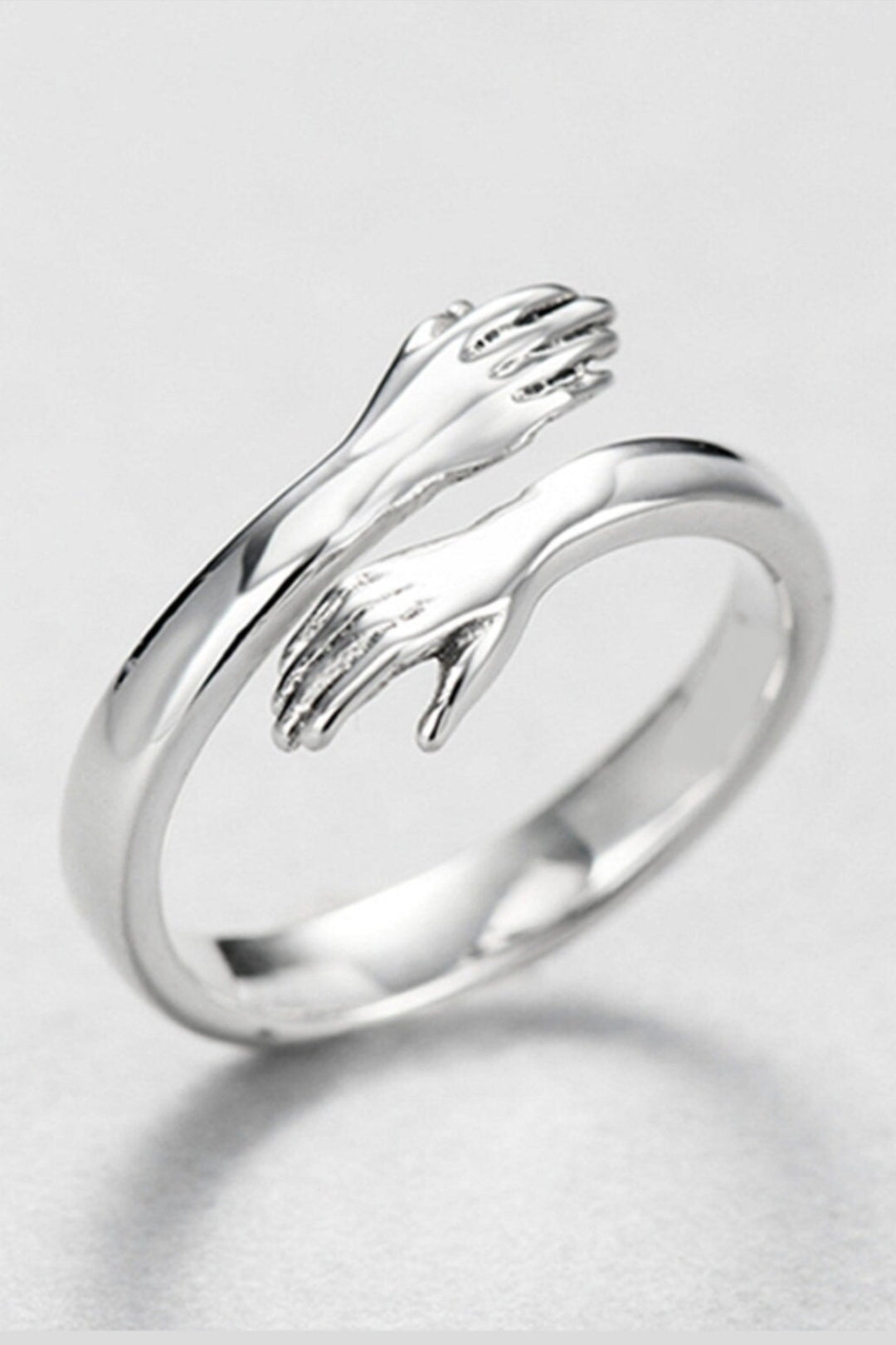 Hand Hugging Decor Sculptured Silver Ring, Adjustable One Size Ring