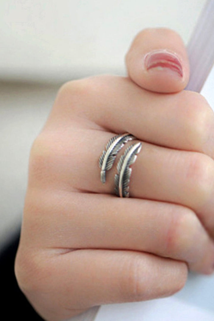 Silver Feather Rings, Sterling Silver, Antique Finish, Adjustable Leaf Wishbone Ring Unisex, Ideal Gift, Friendship Ring