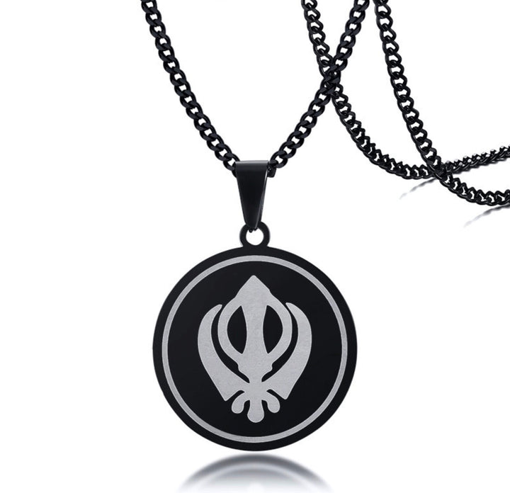 Sikh Khanda Necklace, Stainkess Steel, Sikhism Kirpan, Sword Symbol, Talisman, Amulet, Medallion, Pendant Chain Jewelry for Men Women