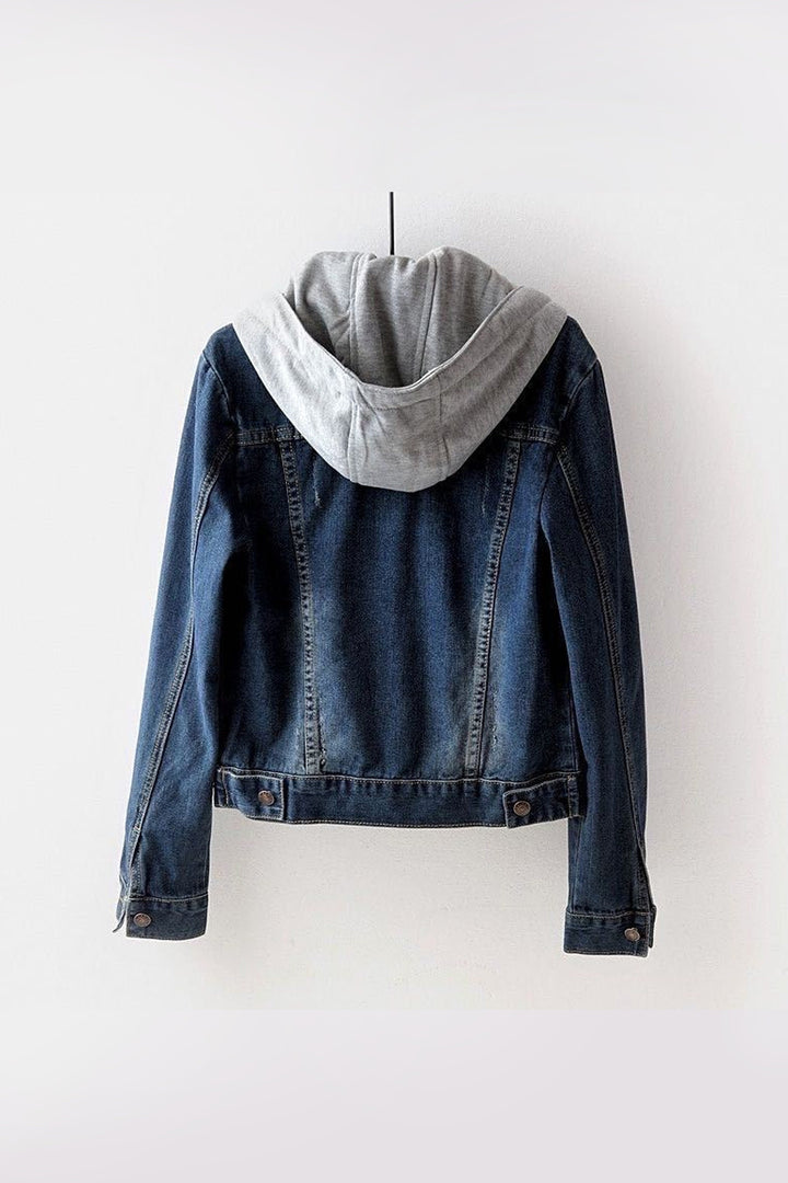 Denim Jacket Hoodie, Button Up Front, Two Pockets, Available in Two Colors