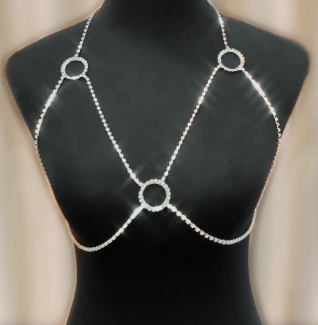 Crystal Body Chain, Silver Finish Body Jewelry Chain for Women, Belly Waist Chain Necklace