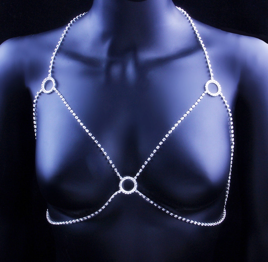 Crystal Body Chain, Silver Finish Body Jewelry Chain for Women, Belly Waist Chain Necklace