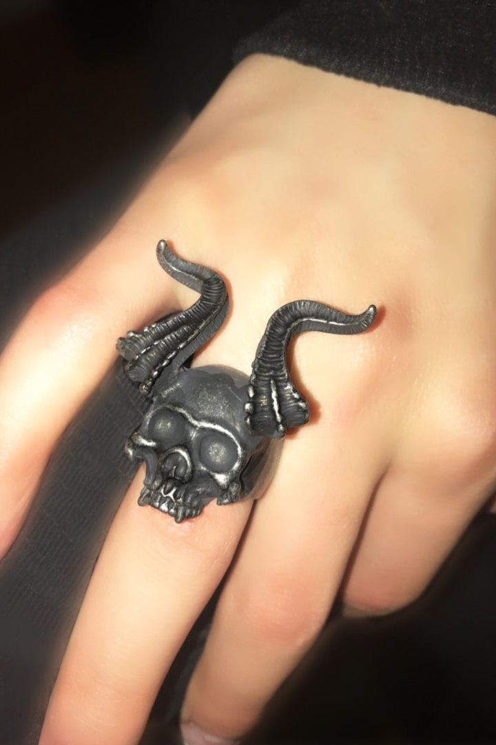 Skull  Stainless Steel Ring, Punk, Rock, Gothic theme Amulet Jewelry, Antique Silver Finish, Chunky Ring, Mens Silver Ring