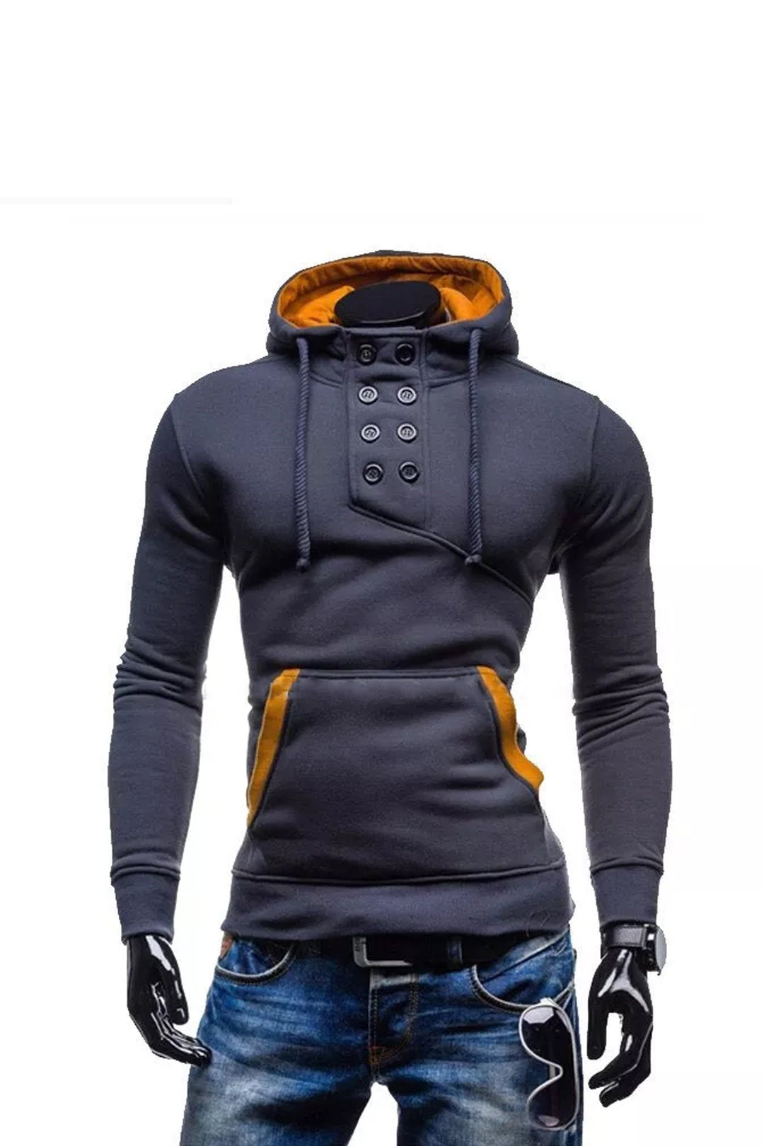 Men's Sweatshirt Hoodie, Front Pouch, Hoodie Drawstring, Available in Grey, Black & Navy Blue