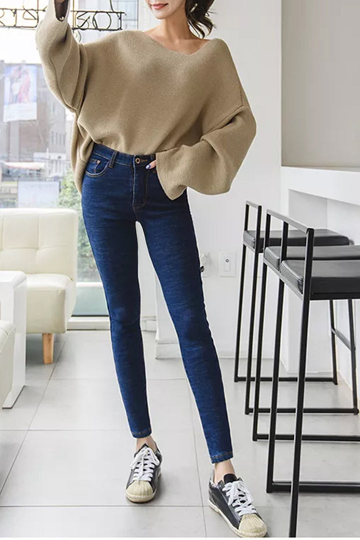 High Waisted Skinny Jeans, Thermal Fleece Inner Fur Jeans, Available in Mid Blue Wash & Black