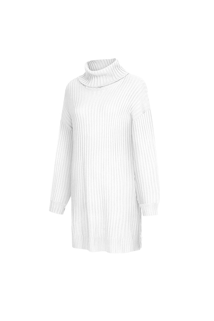 Oversized Jumper Mini Dress, Ribbed Jersey Material, Long Sleeve Turtleneck Tee Shirt Dress, Available in Black, White & Grey