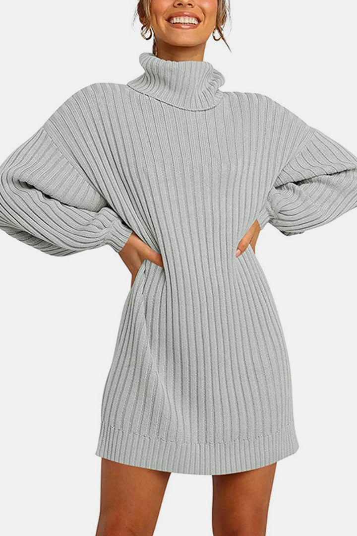 Oversized Jumper Mini Dress, Ribbed Jersey Material, Long Sleeve Turtleneck Tee Shirt Dress, Available in Black, White & Grey