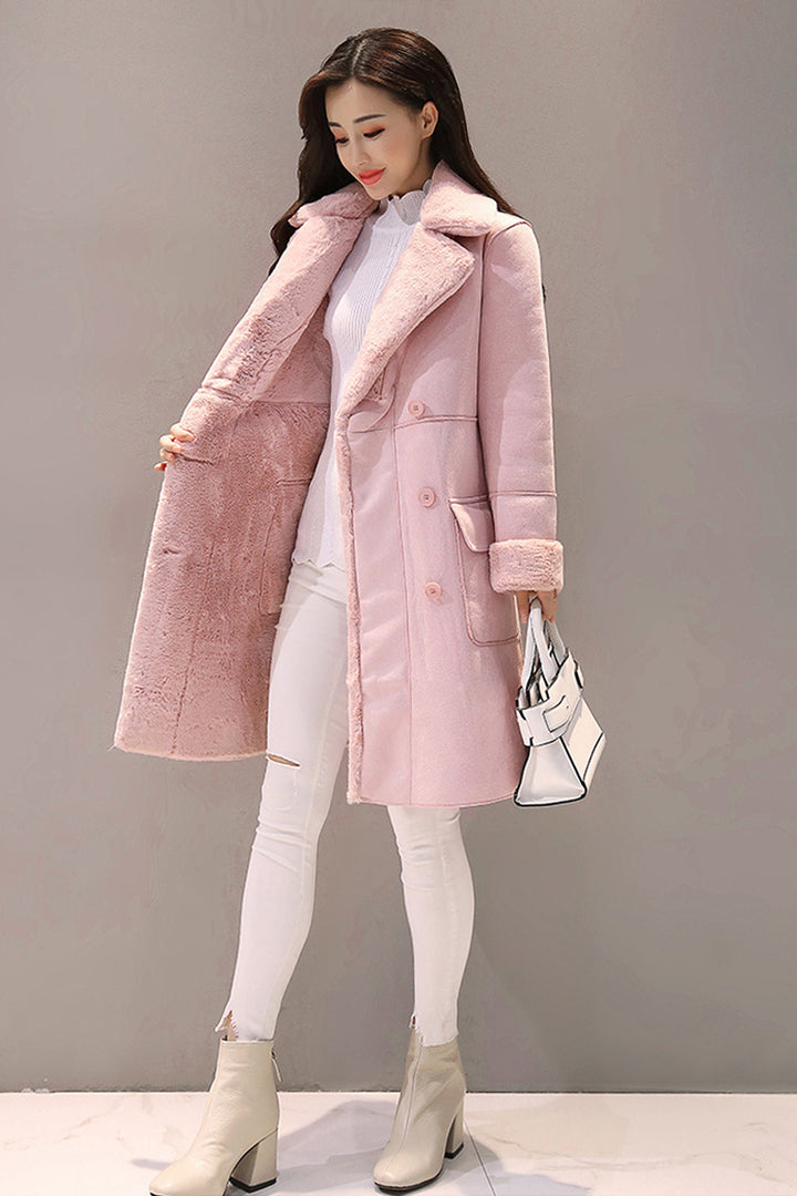 Long Oversized Fuzzy Trim Teddy Bear Coat, Wool Faux Fur Long Jacket, Baggy Oversized Coat, Available in Dusty Pink & Silver