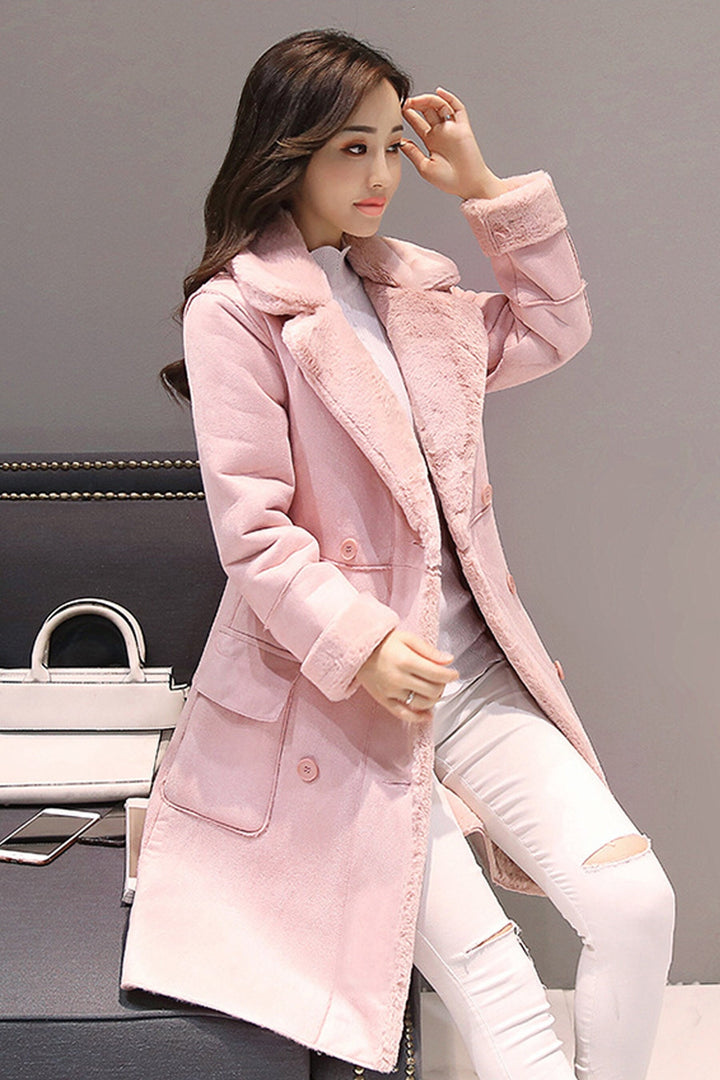 Long Oversized Fuzzy Trim Teddy Bear Coat, Wool Faux Fur Long Jacket, Baggy Oversized Coat, Available in Dusty Pink & Silver