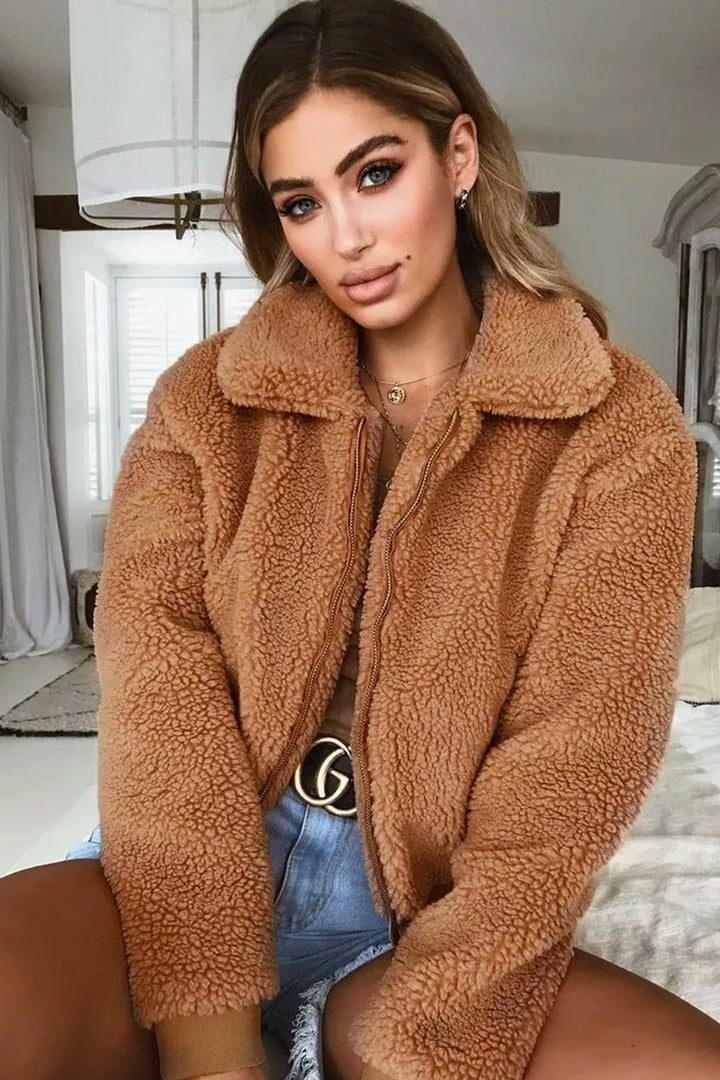 Oversized Teddy Bomber Jacket, Wool Faux Fur Jacket, Baggy Coat, Available in Brown & White