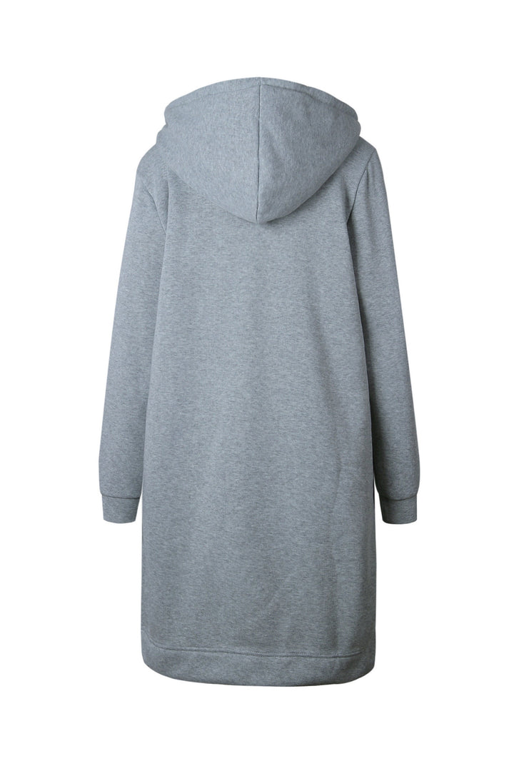 Oversized Hoodie Dress, Hoodie Drawstrings Front Zipper, Available in Grey & Black