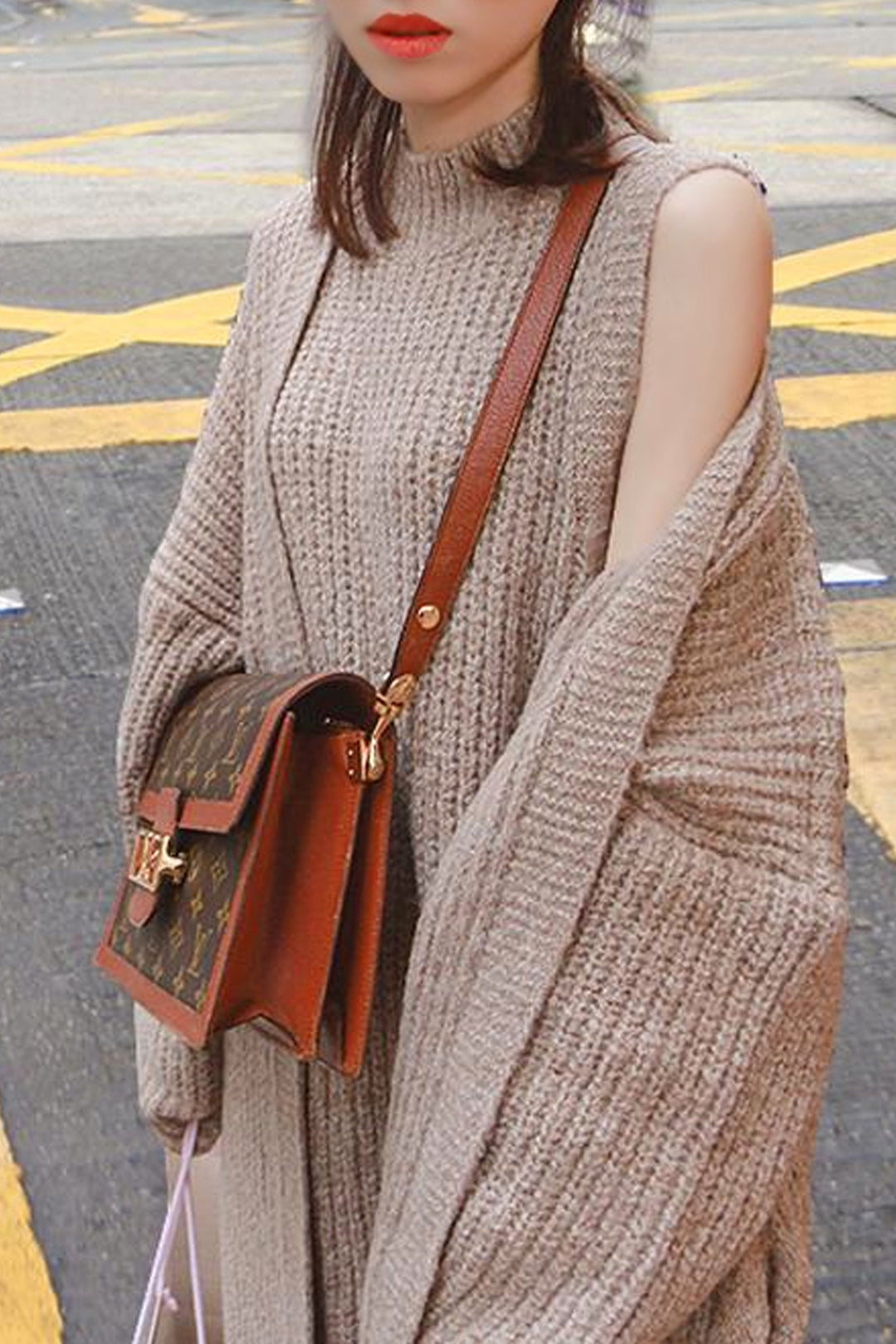 Knit Cardigan & Dress Set, Oversized Sleeveless Turtleneck Jumper Midi Dress, Long Cardigan, Available in Beige and Grey