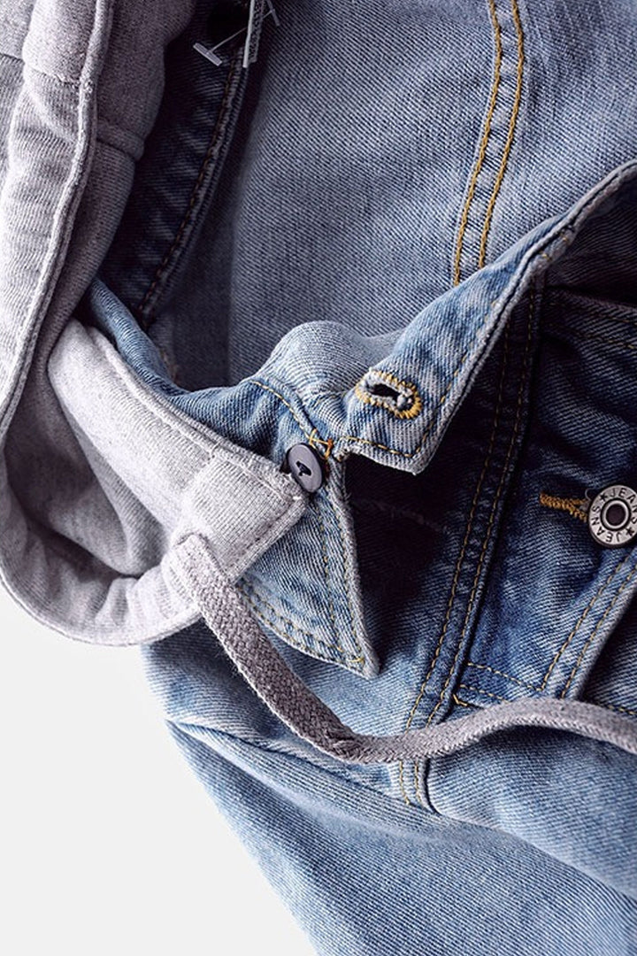 Denim Jacket Hoodie, Button Up Front, Two Pockets, Available in Two Colors