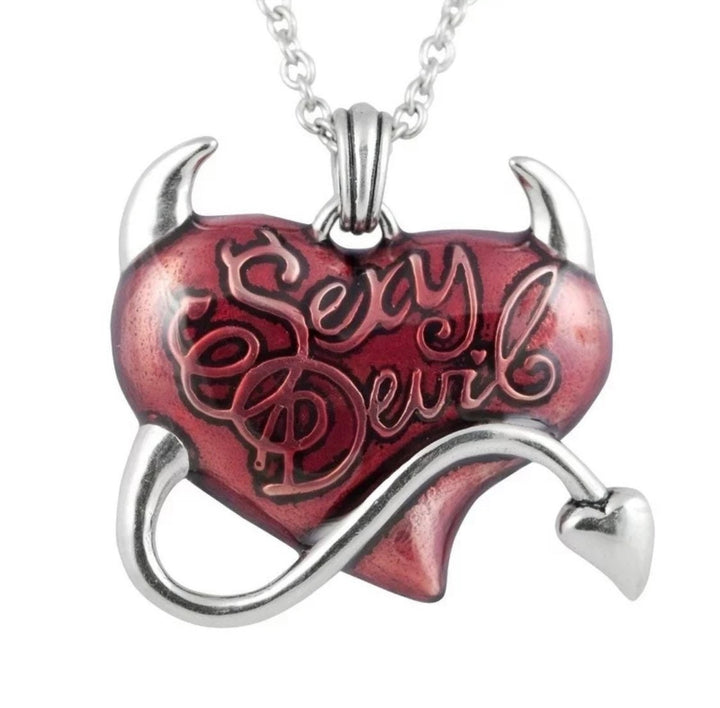 Sexy Devil Pendant and Chain Retro Style Fashion Jewellery Creative Devil Red Heart Necklace Gothic Charm Accessories Jewellery Gift (48 Hour Dispatch)