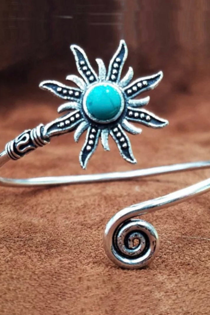 Turquoise Inlaid Light Scattering Sun Bracelet Swirl Shape Tails Bohemian Women Gift Jewelry jewellery Silver Snake Arm Bracelet, Gift Idea