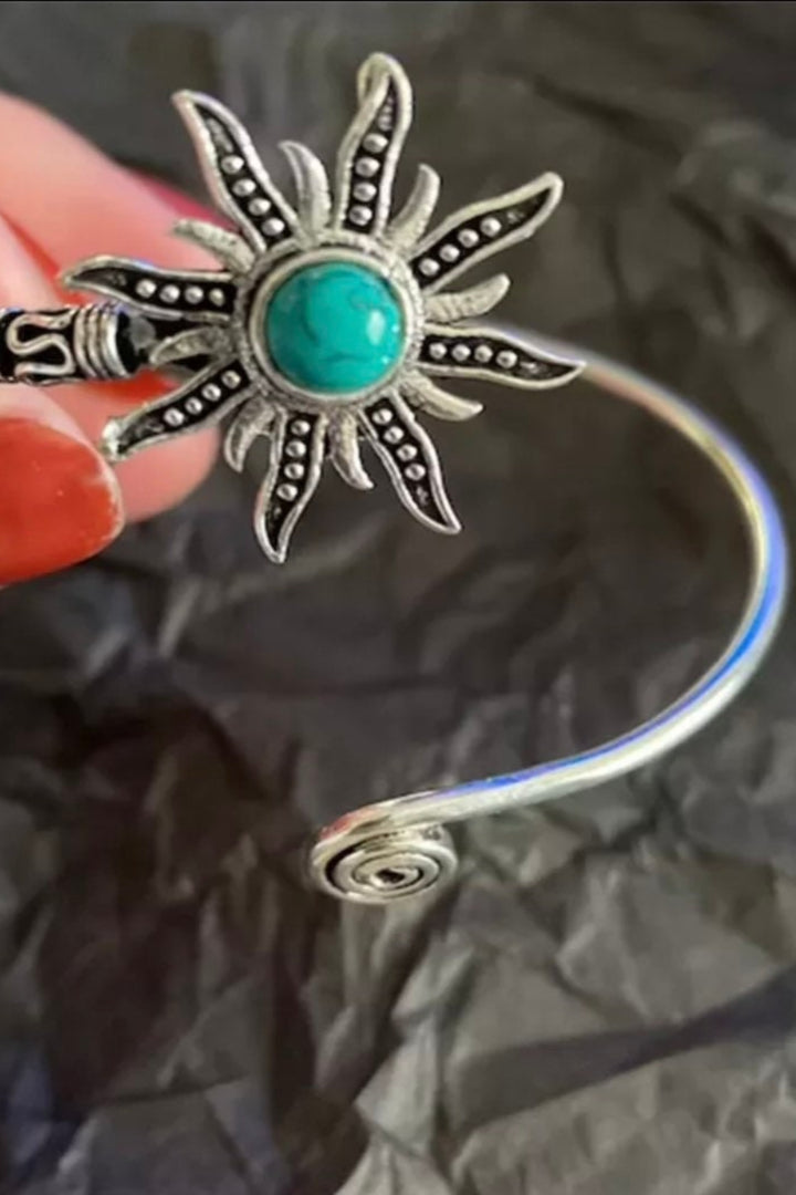 Turquoise Inlaid Light Scattering Sun Bracelet Swirl Shape Tails Bohemian Women Gift Jewelry jewellery Silver Snake Arm Bracelet, Gift Idea