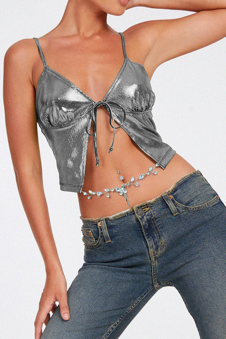 Y2K Rhinestone Butterfly Decor Silver Belly Chain, Women's Waist Belt Body Chain, Lingerie Hip Accessories Jewelry