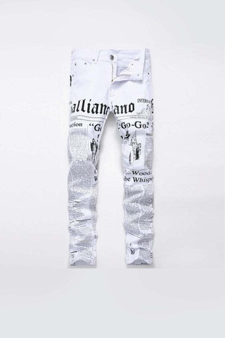 Edgy Newspaper Collage Print Baggy Oversized Straight Leg Jeans, Black & White Print Graphic Jeans, Available in 2 Designs