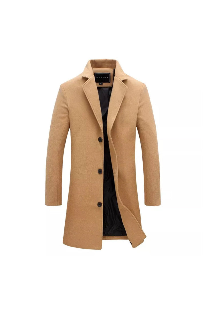 Beige Cashmere Wool Blend Look Overcoat, Men's Beige Trench Coat