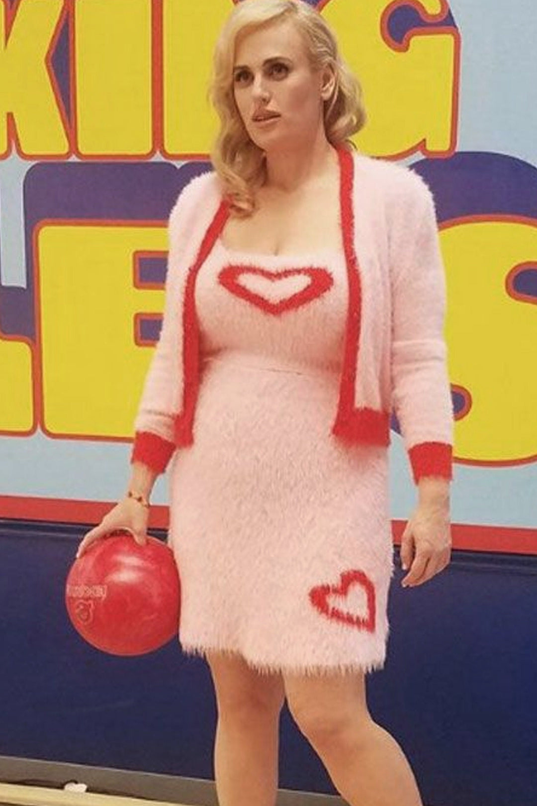 Y2K Fluffy Pink Heart Cardigan, Knitted Faux Fur Pink Set, Inspired by Rebel Wilson 'Senior Year'