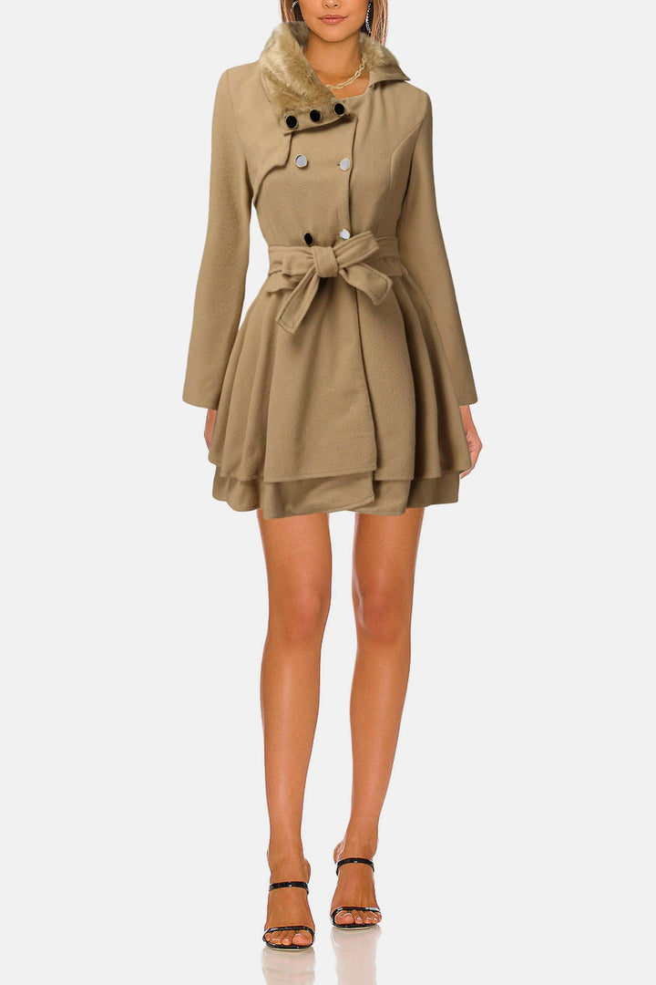 Ruffled Flared Blazer Mini Dress, Fitted Sleeves, Tie Front Belted Dress, Double Breasted, Available in 4 Colors