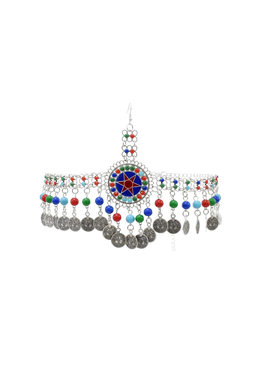 Multi-Color Beaded Coin Charm Head Piece, Festival Accessories, Turkish Afghan Inspired Jewellery (48 Hour Dispatch)