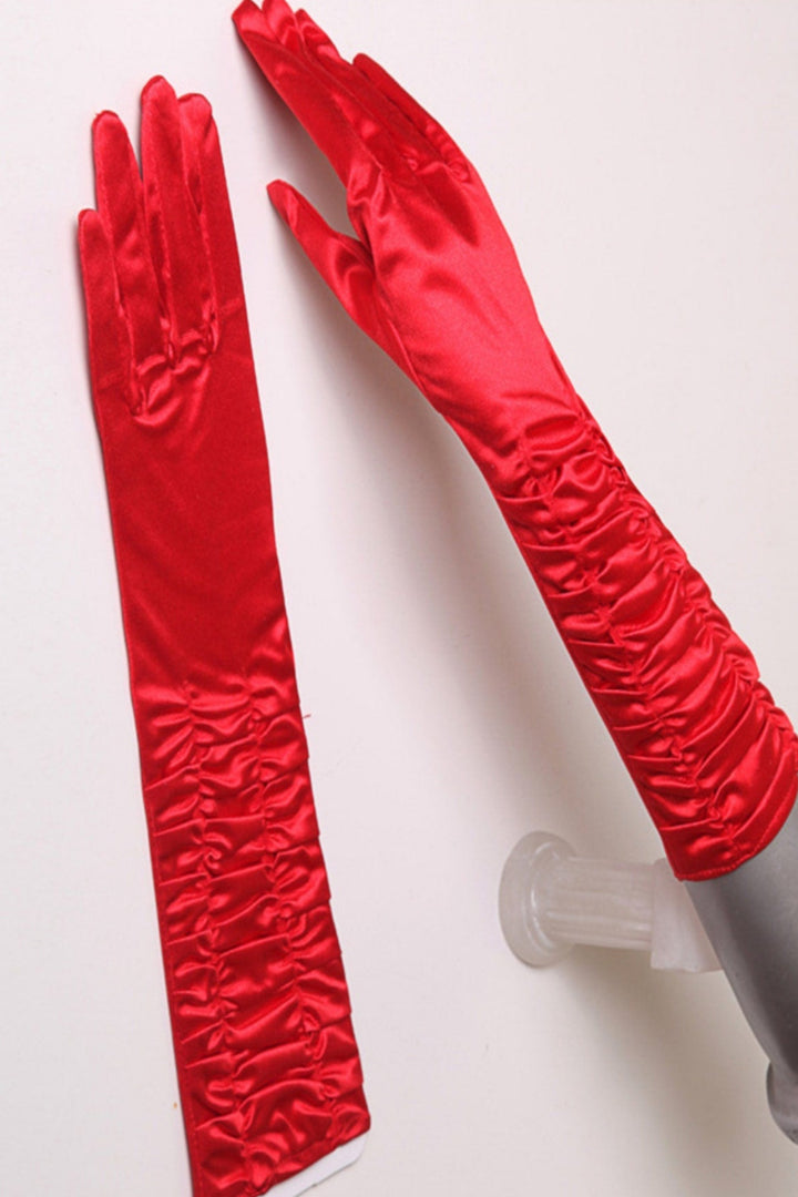 Red Gloves, Satin Effect Long Ruffled Sleeve Gloves, Fancy Dress Gloves, Dress Up, Party, Costume Gloves, Formal Gloves, One size, Y2K Style (48 Hour Dispatch)