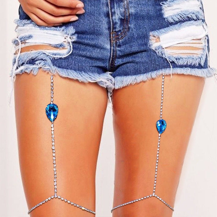 Crystal Body Chain, Blue Crystal Set, Thigh Chain, Body Jewelry, Silver Body Chain, Crystal Waist Chain