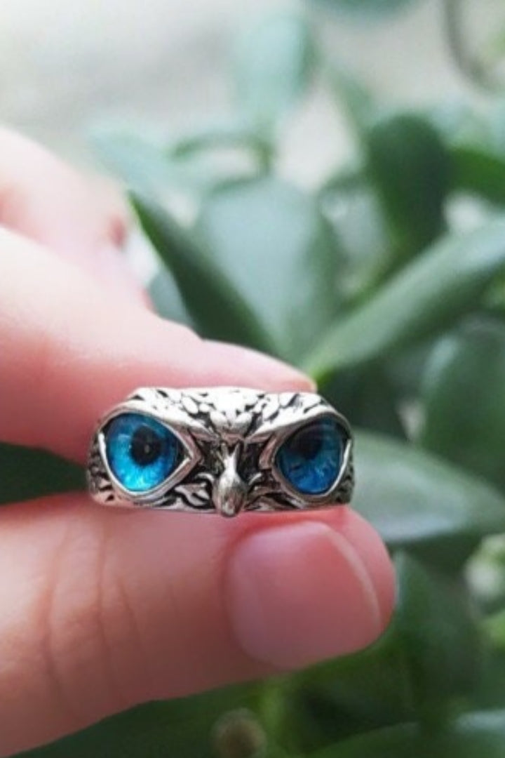 Silver Owl Ring, Unisex Silver  Ring, Evil Eye Ring Jewelry, Antique Silver Finish, Big Rings, Mens Silver Ring