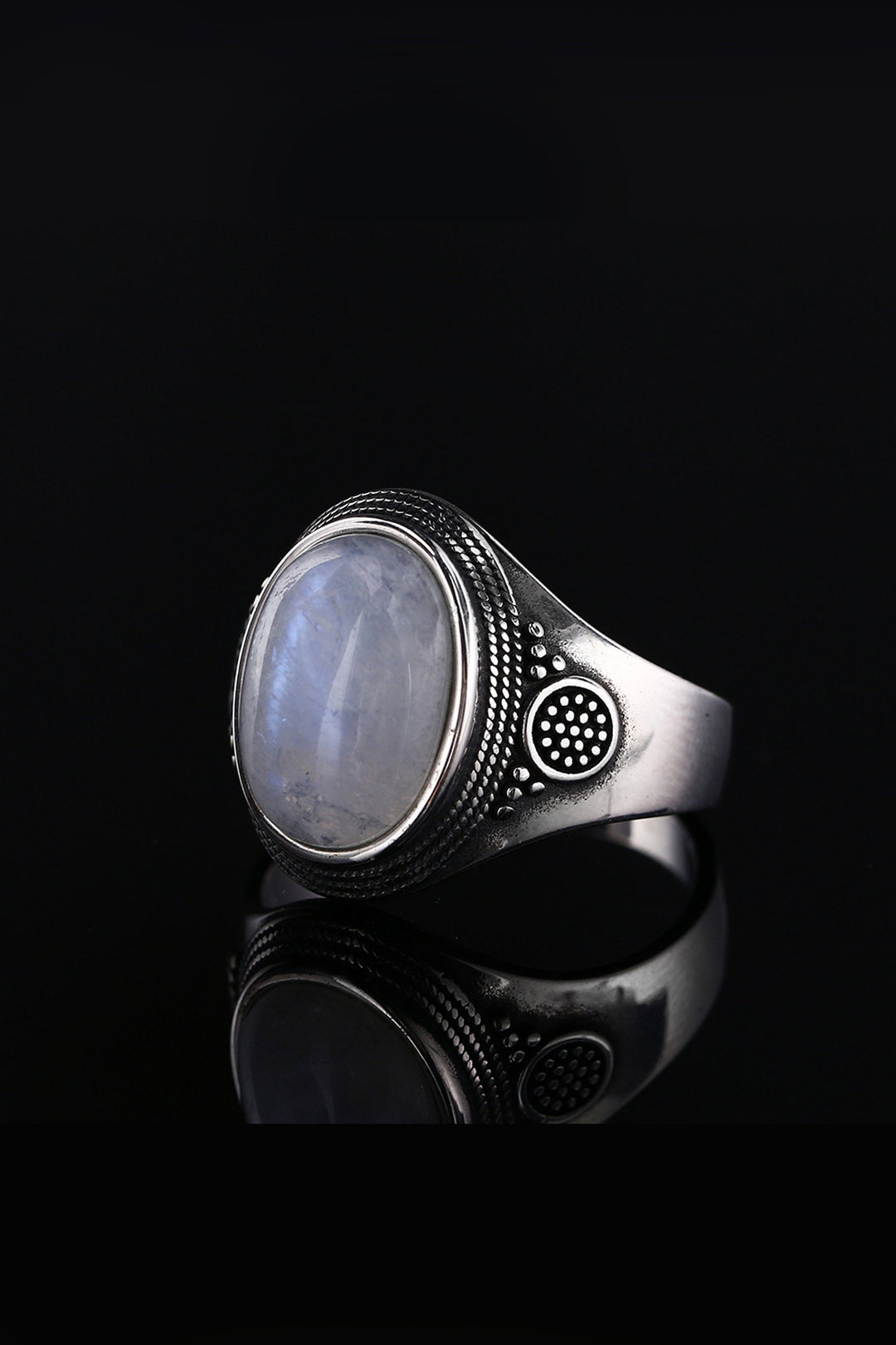 Oval Opal Moonstone Gemstone Silver Ring, Crystal Gem Ring (48 Hour Dispatch)