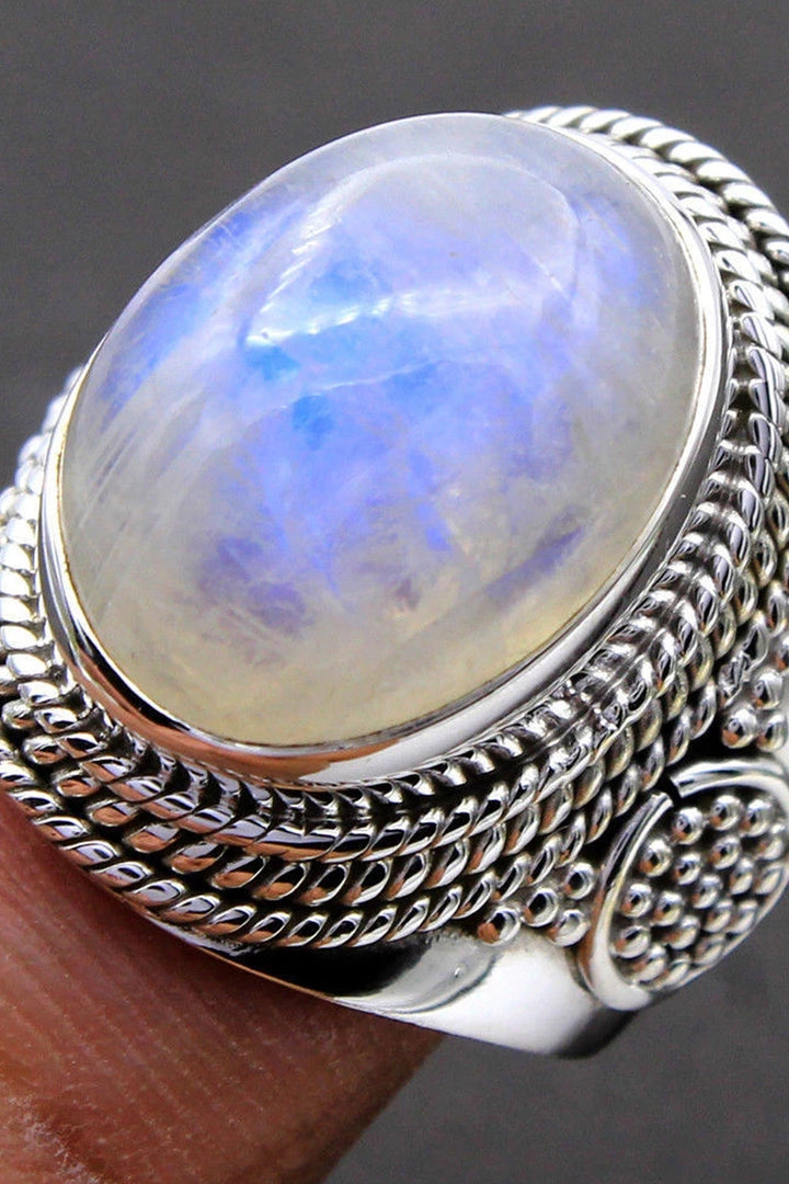 Oval Opal Moonstone Gemstone Silver Ring, Crystal Gem Ring (48 Hour Dispatch)