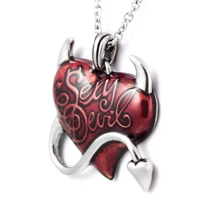 Sexy Devil Pendant and Chain Retro Style Fashion Jewellery Creative Devil Red Heart Necklace Gothic Charm Accessories Jewellery Gift (48 Hour Dispatch)