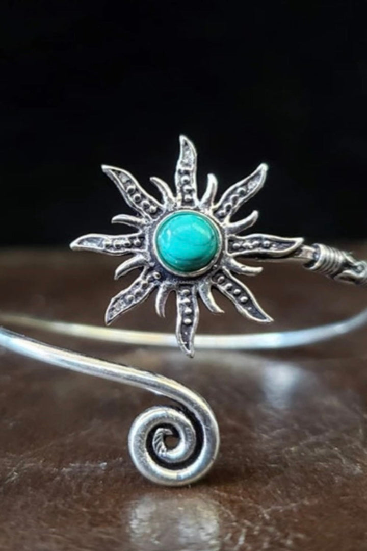 Turquoise Inlaid Light Scattering Sun Bracelet Swirl Shape Tails Bohemian Women Gift Jewelry jewellery Silver Snake Arm Bracelet, Gift Idea