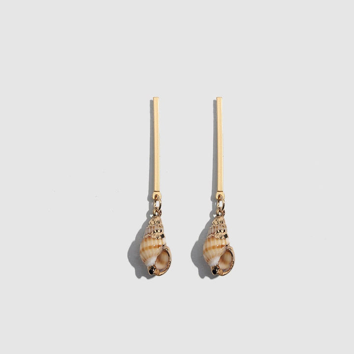 Gold Tassel Drop Bar Shell Earrings, Gold Shell Drop Earrings, Gold Bar Minimalistic Drop Earrings