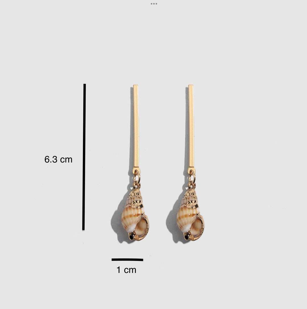 Gold Tassel Drop Bar Shell Earrings, Gold Shell Drop Earrings, Gold Bar Minimalistic Drop Earrings