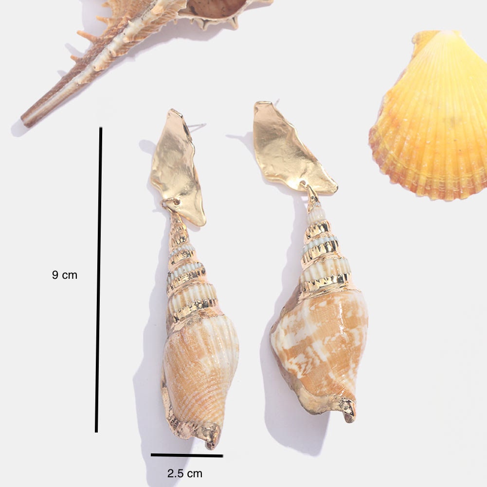 Large Conch Shell Gold Earrings, Gold Shell Drop Dangle Earrings, Chunky Minimalistic Earrings