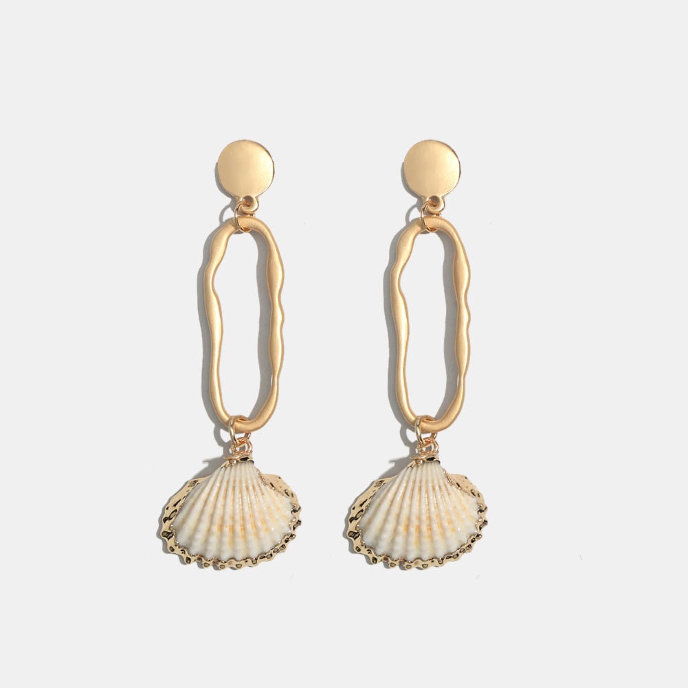 Minimalistic Gold Shell Earrings, Gold Seashell Drop Dangle Earrings, Chunky Large Gold Earrings