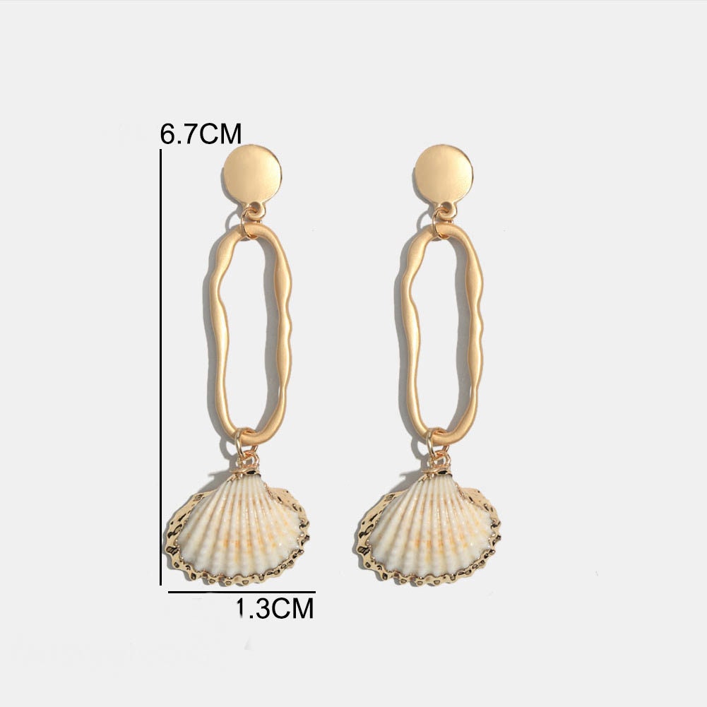 Minimalistic Gold Shell Earrings, Gold Seashell Drop Dangle Earrings, Chunky Large Gold Earrings